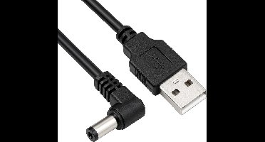 USB-A - DC plug haaks kabel | 5,5 x 2,5mm | max. 5V/3A (15W) | zwart | 0,50 meter