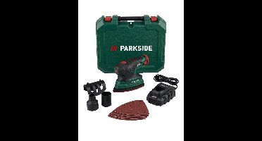PARKSIDE® Accu-handschuurmachine 12V met accu en lader - Toerental: 11.000 tpm - Trillingsfrequentie: 22.000 tpm - Diameter resonantiecircuit: 1,2 mm - Inclusief 1x adapter voor externe stofafzuiging, 4x schuurpapier en 1x schuurpapierfixeermiddel