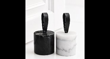 Marmeren Deurstopper Set van 2 – Wit en Zwart – Zware Deurstoppers met Lus – Echt Marmer – Ø 8,5 x 9 cm – 1,2 kg per stuk