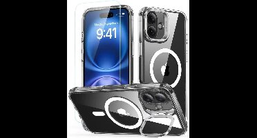 ESR Classic Hybrid HaloLock Hoesje Geschikt voor Apple iPhone 16 - Met Screenprotector - Compatibel met MagSafe - Back Cover met Standaard - Camera Kickstand - Gehard Glas - Transparant