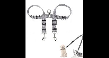 Dubbele Hondenriem 2,5cm Breed 70cm Lang, 3M Reflecterend zonder Knoop 360° Draaibare Koppeling met Schokabsorberende Bungee, Verstelbare Dubbele Hondenleiding voor Kleine Middelgrote Grote Honden