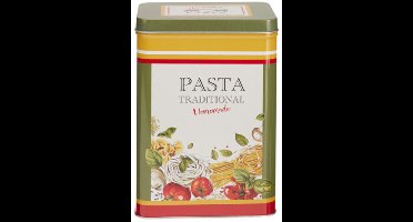 Excellent Houseware Pasta / spaghetti bewaarblik Nostagia - groen - metaal - Italiaans - 13 x 9 x 18 cm - voorraadblik