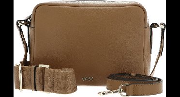 BOSS Leren Schoudertas Alyce Crossbody Bag Medium Beige Lichtbruin