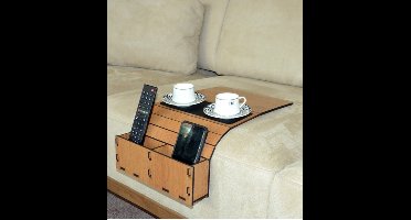 Nestly - Houten Opklapbare Salontafel met Armleuning, Draagbare Hoofdsteuntafel, Bijzettafel met Afstandsbediening, Okkernoot, 28 x 50 cm