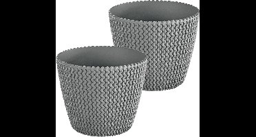 Prosperplast plantenpot/bloempot Splofy - 2x - kunststof - lichtgrijs - D26 x H23 cm - binnen/buiten