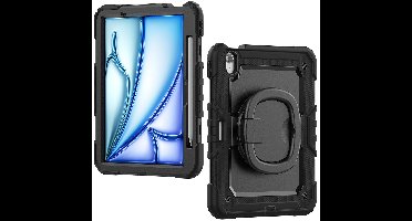 Mobilize Tablethoes geschikt voor Apple iPad Air 11 Inch (2024) Hardcase Backcover | Mobilize Rotating Defender + Schouderband | Schokbestendig iPad Air 11 Inch (2024) Telefoonhoesje | Anti Shock Proof + Standaard - Zwart