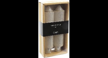 Countryfield diner kaars| Set van 2 kaarsen| 15,5cm | Metallic zilverkleurig| cadeauverpakking