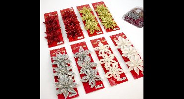 Gerimport Kerstboom bloemen op clip - 12x stuks - goud - kunststof - kerstornamenten