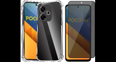 Hoesje geschikt voor Xiaomi Redmi 13 4G / Poco M6 4G - Privacy Screenprotector Volledig Dekkend Glas - Shockproof Transparant