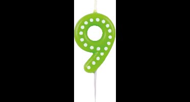 Kaarsje Cijfer 9 Dots & Stripes - Groen 6,5 cm