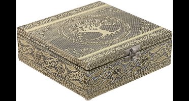 Items Sieradenkistje Emirates - 18 x 18 x 6 cm - Champagne goud - Juwelenkistje met deksel - sorteer vakjes - Luxe opbergdoos