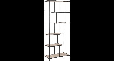 Sea boekenrek met 6 planken in eiken decor en zwart metaal.