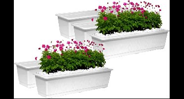 Geli Plantenbak kunststof - Set van 5x stuks - wit - L60 x B17,5 x H14,5 cm - Bloembakken/plantenbakken voor binnen/buiten