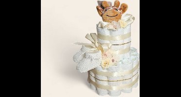 Luiertaart 2 laags - creme - giraf - slofje - 27 pampers