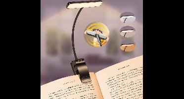 Sounix LED Leeslampje voor Boek met Klem - 315° draaibaar Leeslamp - 24 LED - Boeklampje met 3 Lichtstanden - Oplaadbare boeklamp USB - Dimbaar - Zwart