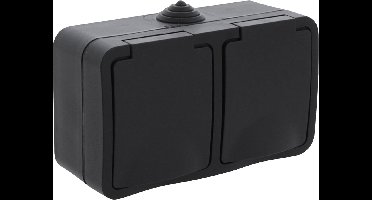 Q-LINK - Wandcontactdoos - Buitenstopcontact - Opbouw - Horizontaal - Dubbel Stopcontact - Spatwaterdicht IP54 - Randaarde - Kinderbeveiliging - Mat Zwart