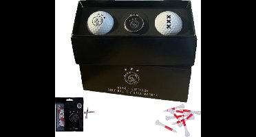 Golfpresentjes- combideal - Ajax Golfcadeau gifset - Ajax Golfballen en Golftees - 2 Ajax Golfballen-Cadeauset incl 1 ball marker-35 houten Ajaxtees met logo - Ajaxfan -golfballen + Ajax Golftees -Golfcadeau-Golfgadget-Golftees