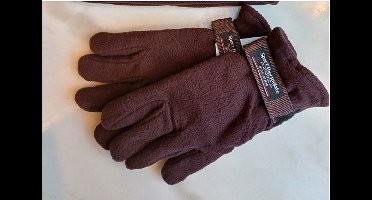 Heren Fleece Handschoenen bruin met Dubbele Laag Fleece en Verstelbare Velcro Pols Sluiting