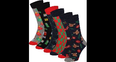 Kerstsokken mannen - 6-Pack - Maat 41/46 - Multi Colors - 3 x 2-Pack kerstballen - kerstsokken heren maat 40-46 - kerstsokken decoratie