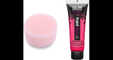Paintglow Carnaval schmink setje - fluor roze met sponsje - Glow in the Dark - 10 ml - kind/volwassenen - Geeft licht in het donker