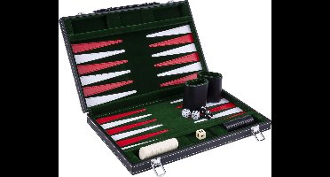 Backgammon 15" groen / rood / wit gestikt