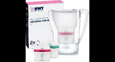 BWT Waterfilterkan AQUAlizer Home + 1 Zink & 1 Magnesium Waterfilter | Verwijdert kalk, chloor, lood & koper | 120 L per cartridge | Handmatige vervangingsindicator | BPA‑vrij | Past in koelkastdeur | Geschikt voor thee, koffie & koken