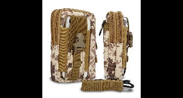 Hoesje geschikt voor TCL 305i in beige camouflage tactische mobiele telefoon molle EDC etui compatibel schoudertache militaire riem case cover