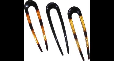 Haarpinnen U-vorm donkerbruin-zwart-lichtbruin set van 3 stuks. - lengte 13 cm / breedte 3,5 cm