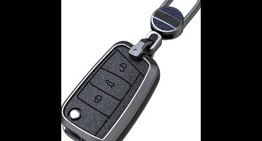 Autosleutelhoes VW Golf 7 MK7 Jetta T-ROC Seat Leon 3 Ibiza Ateca Skoda Fabia Karoq - metaal leer - sleutelcover sleutelhanger - sleutelhoes sleutelbescherming zwart