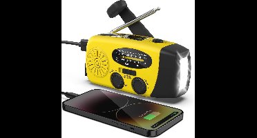 oCreon Noodradio op Zonne-energie - Zwengelradio met USB - AM/FM Weerradio - Dynamo Zaklamp - SOS Alarm