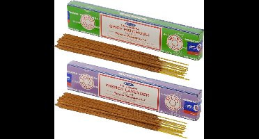 Satya Wierook cadeaus set - 2x geurstokjes - Patchouli en Lavendel geur - Meditatie