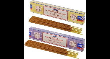 Satya Wierook cadeaus set - 2x geurstokjes - Witte Salie en Lavendel geur - Meditatie