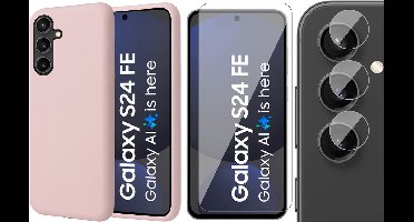 Hoesje geschikt voor Samsung Galaxy S24 FE - Screenprotector Glas & Camera - Mat Back Case Roze