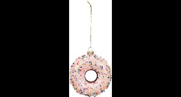 Housevitamin Kersthanger Donut – Glas Roze – 9,5x3,5 cm – Glazen Kerstbal – Vrolijke Zoete Kerstversiering