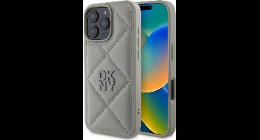 DKNY - iPhone 16 Pro - Backcover hoesje PU Leather Quilted Stack Logo – Grijs