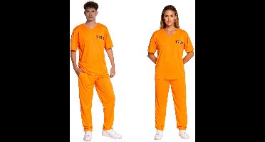 Partychimp Oranje Gevangenis Kostuum Unisex Boevenpak Carnaval Themafeest Verkleedkleding Volwassenen -Oranje - Unisex- L/40