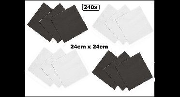 240x Servetten zwart en wit 24cm x 24cm - 3 laags - Cocktail servet diner eten knoeien restaurant BBQ thema feest verjaardag feest WK