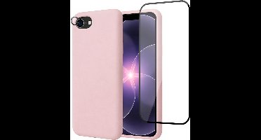 Hoesje geschikt voor iPhone 17e - Screenprotector Volledig Dekkend Glas & Camera Protector - Mat Back Case Roze