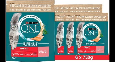 PURINA ONE BIFENSIS STERILCAT Droogvoer voor gesteriliseerde katten, rijk aan zalm (6 x 750g)