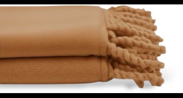 Unique Living - Fleece Plaid Met Franjes - 130x160 - Caramel