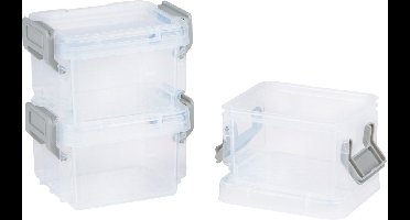 alpina Opbergdoos 3 Stuks - 140 ml - Transparante Storage Box met Kliksluiting - Kunststof Opbergdozen met Grijze Clips - Stapelbaar en Compact