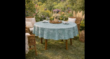 Unique Living Tafelzeil - Tropische Bladeren - 160CM Rond - Mintgroen