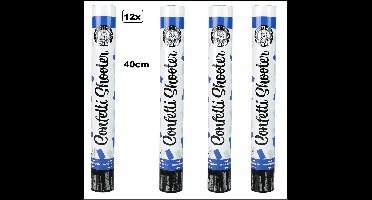 12x Confetti shooter kleuren blauw/wit 40cm - papier - Thema feest carnaval landen