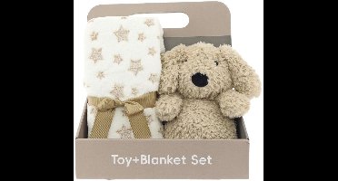 Knuffel met Deken Cadeauset – Bruine Hond – Babydeken met Knuffel – Kraamcadeau – Cadeau Baby