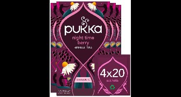 Pukka Tea Night Time Berry - 80 Theezakjes - Biologische Kruidenthee - Kamille, Braam, Zwarte Bes - 4 x 20 Zakjes - Thee Voordeelverpakking