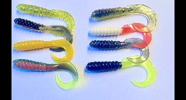 8x Twister 7,5cm - 3 inch assortiment A in diverse kleuren uit Amerika - Roofvissen - Snoek - Baars - Snoekbaars - Kunstaas - Kunstaasset