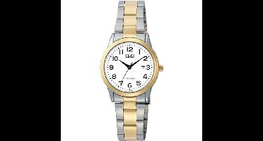 Q&Q-dameshorloge-bicolor-model a45a-003py-Datum-3 atm waterdicht-goud/zilverkleurig-duidelijke wijzerplaat-diameter 30 mm