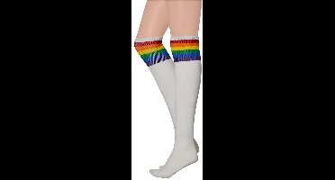Apollo - Cheerleaders sokken - Cheerleader kousen - Wit/Rainbow - One Size - Cheerleader kostuum dames - Carnavalskleding - Cheerleader