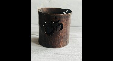Handcrafted Copper Tealight Holder – Om Symbol – Antique Finish -6 cm