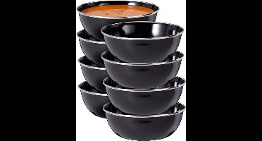 Redcliffs Kommenset - 8x stuks - zwart - 15 x 5 cm - emaille - kamperen/outdoor - schaaltjes